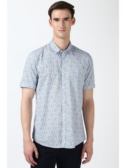 Peter England - Men Blue Slim Fit Print Shirt