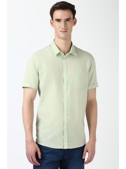 Peter England - Men Green Slim Fit Textured Shirt