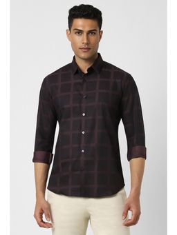 Van Heusen - Men Brown Slim Fit Check Full Sleeves Party Shirt