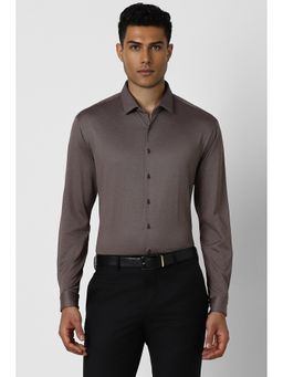 Van Heusen - Men Brown Slim Fit Textured Full Sleeves Formal Shirt