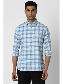 Van Heusen - Men Blue Slim Fit Check Full Sleeves Casual Shirt