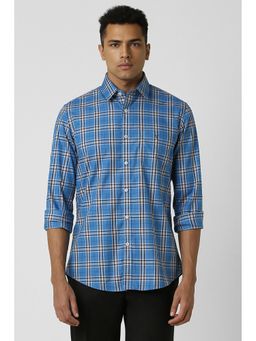 Van Heusen - Men Blue Slim Fit Check Full Sleeves Casual Shirt
