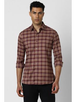Van Heusen - Men Brown Slim Fit Check Full Sleeves Casual Shirt