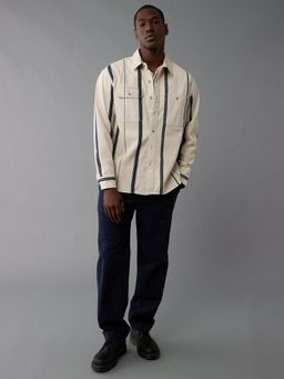 American Eagle - Men Beige Striped Overshirt