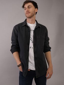 American Eagle - Men Black Oversized Denim Shirt Shackets