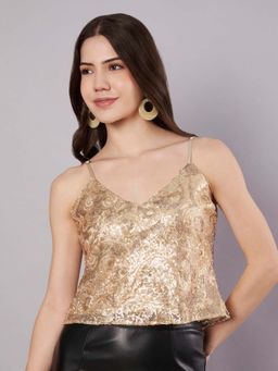 AMAGYAA - Gold Sequin Strappy Party Crop Top
