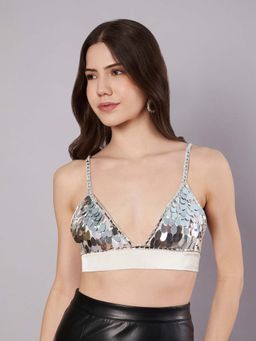 AMAGYAA - Silver Embellished Bralette Crop Top
