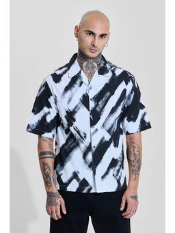 Snitch - White Abstract Oversized Fit Shirt