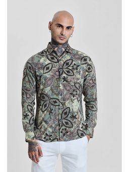 Snitch - Mint Printed Slim Fit Shirt