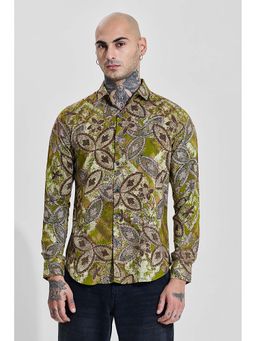 Snitch - Green Printed Slim Fit Shirt