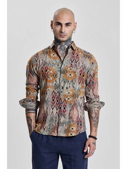 Snitch - Grey Abstract Slim Fit Shirt