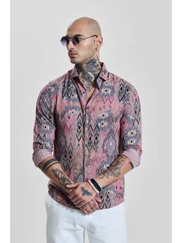 Snitch - Pink Abstract Slim Fit Shirt