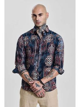 Snitch - Navy Printed Slim Fit Shirt
