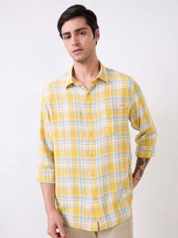 Spykar - Men's Yellow Full Sleeves Slim Fit Checks Shirt