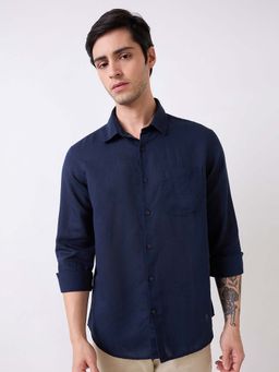 Spykar - Men's Blue Full Sleeves Slim Fit Solid Shirt