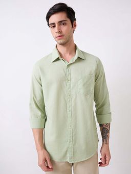 Spykar - Men's Green Full Sleeves Slim Fit Solid Shirt