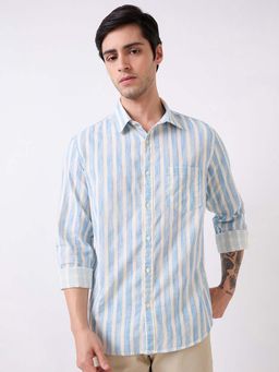 Spykar - Men's Blue Full Sleeves Slim Fit Striped Shirt