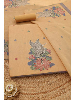 Soch - Beige Floral Unstitched Top & Unstitched Bottom with Dupatta