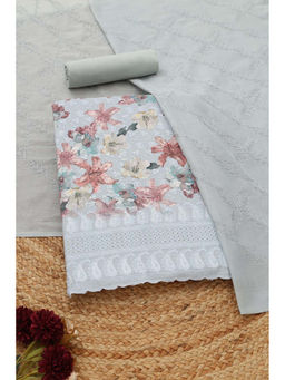 Soch - Grey Floral Printed Unstitched Top & Unstitched Bottom with Dupatta