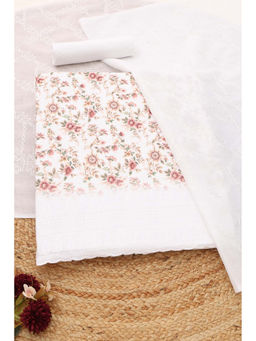 Soch - White Floral Printed Unstitched Top & Unstitched Bottom with Dupatta