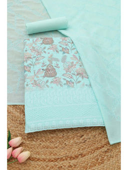 Soch - Blue Floral Printed Unstitched Top & Unstitched Bottom with Dupatta