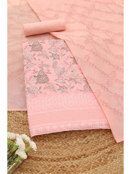 Soch - Peach Floral Printed Unstitched Top & Unstitched Bottom with Dupatta