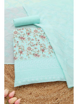 Soch - Blue Floral Printed Unstitched Top & Unstitched Bottom with Dupatta