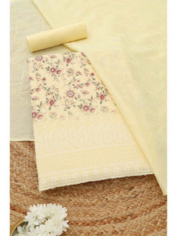 Soch - Yellow Floral Printed Unstitched Top & Unstitched Bottom with Dupatta