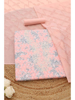Soch - Peach Floral Printed Unstitched Top & Unstitched Bottom with Dupatta