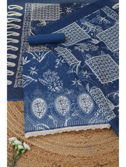 Soch - Indigo Floral Unstitched Top & Unstitched Bottom with Dupatta