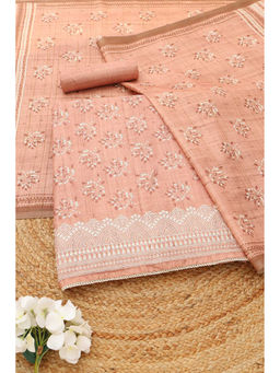 Soch - Peach Printed Unstitched Top & Unstitched Bottom with Dupatta
