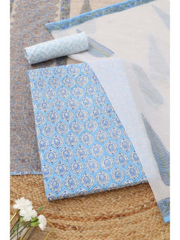 Soch - Blue Printed Unstitched Top & Unstitched Bottom with Dupatta