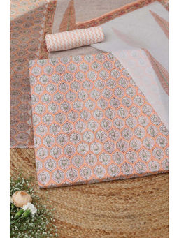 Soch - Peach Printed Unstitched Top & Unstitched Bottom with Dupatta