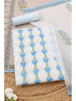 Soch - Blue Printed Unstitched Top & Unstitched Bottom with Dupatta
