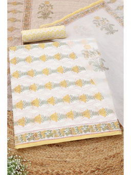 Soch - Yellow Printed Unstitched Top & Unstitched Bottom with Dupatta