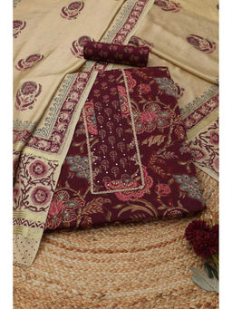 Soch - Wine Floral Unstitched Top & Unstitched Bottom with Dupatta
