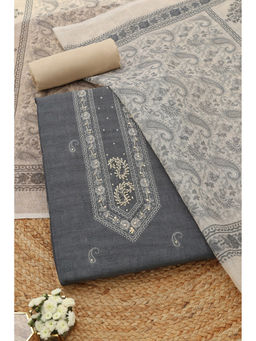 Soch - Grey Embroidered Unstitched Top & Unstitched Bottom with Dupatta
