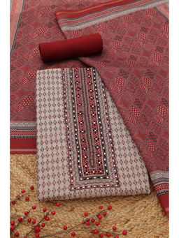 Soch - Beige Printed Unstitched Top & Unstitched Bottom with Dupatta