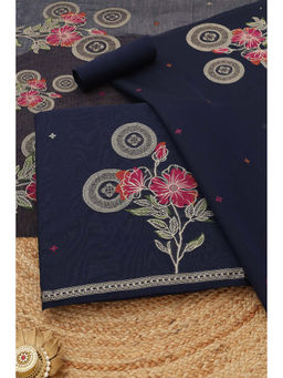 Soch - Navy Blue Printed Unstitched Top & Unstitched Bottom with Dupatta