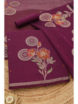 Soch - Wine Printed Unstitched Top & Unstitched Bottom with Dupatta