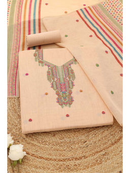 Soch - Peach Printed Unstitched Top & Unstitched Bottom with Dupatta