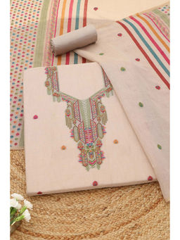 Soch - Beige Printed Unstitched Top & Unstitched Bottom with Dupatta