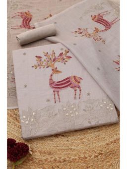 Soch - Beige Floral Unstitched Top & Unstitched Bottom with Dupatta