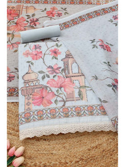 Soch - Blue Floral Printed Unstitched Top & Unstitched Bottom with Dupatta
