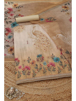 Soch - Beige Floral Printed Unstitched Top & Unstitched Bottom with Dupatta