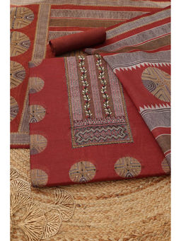 Soch - Maroon Embroidered Unstitched Top & Unstitched Bottom with Dupatta