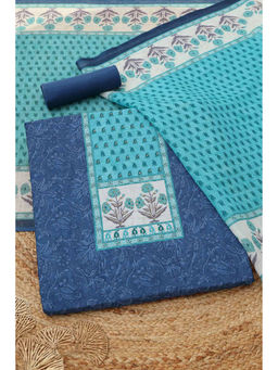 Soch - Blue Printed Unstitched Top & Unstitched Bottom with Dupatta
