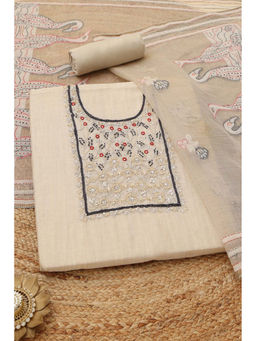 Soch - Beige Embellished/Sequined Unstitched Top & Unstitched Bottom with Dupatta