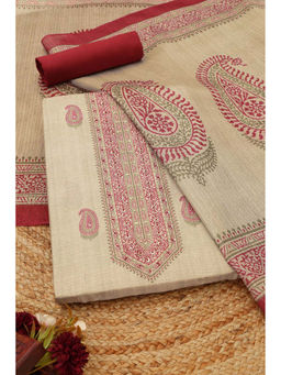 Soch - Beige Paisley Printed Unstitched Top & Unstitched Bottom with Dupatta
