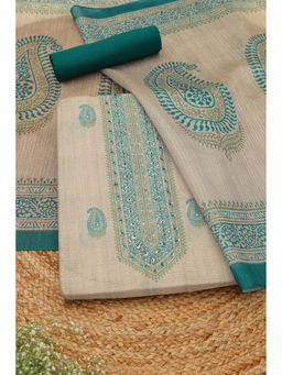 Soch - Beige Paisley Printed Unstitched Top & Unstitched Bottom with Dupatta